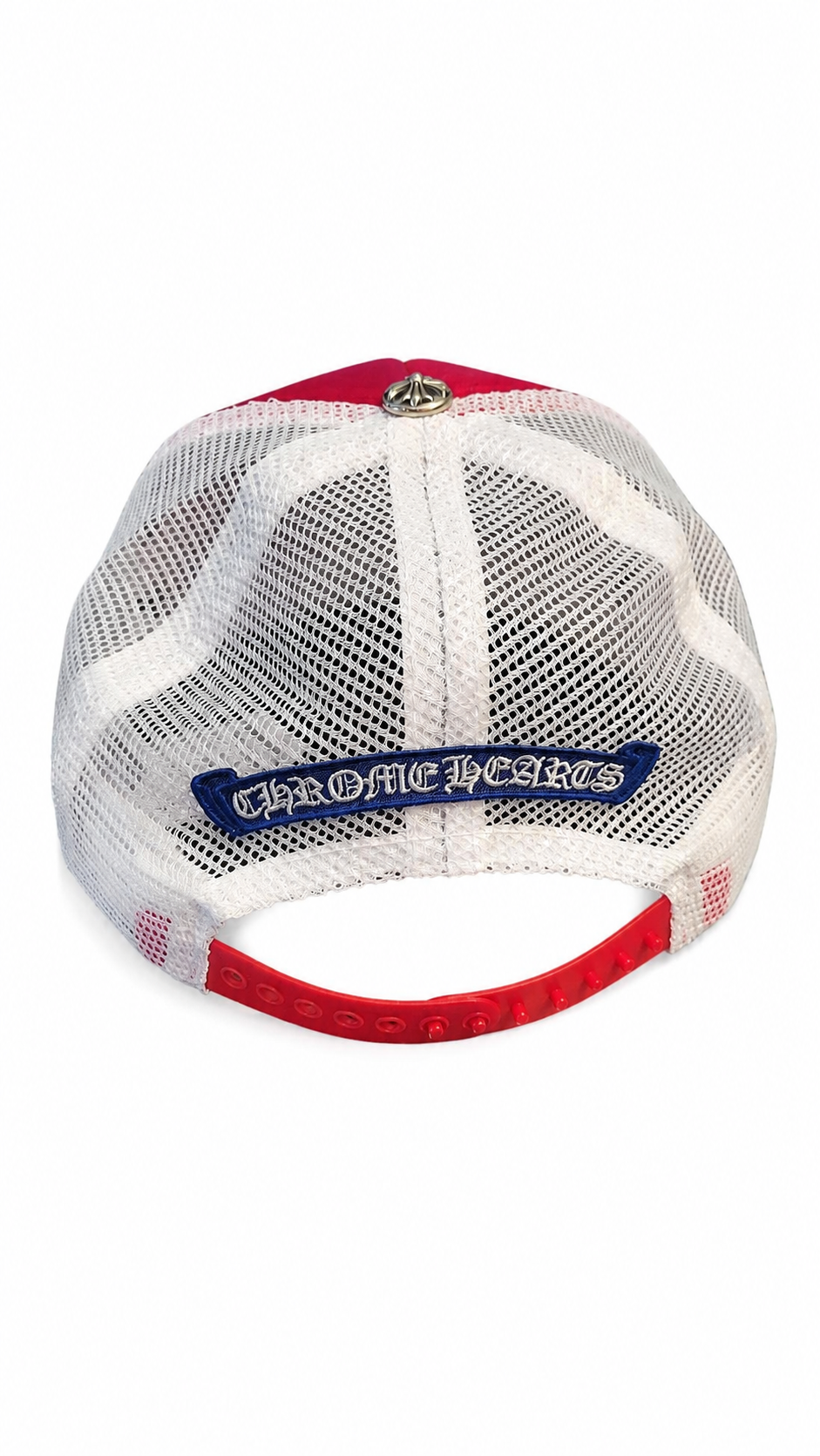 (PRE-OWNED) Chrome Hearts Cemetery Cross Hollywood Trucker Hat Red White Blue