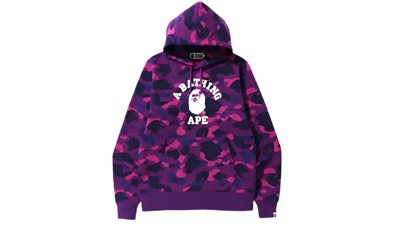 (PRE-OWNED) BAPE Colour Camo College Pullover Hoodie Purple/Pink