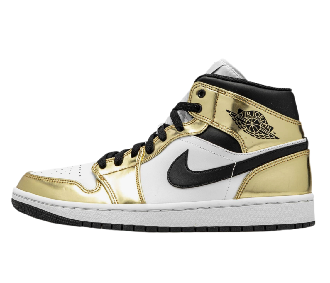 (PRE-OWNED) Jordan 1 Mid Metallic Gold Black White