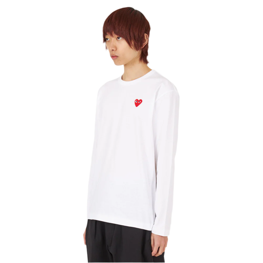 COMME des GARCONS PLAY Long Sleeve Red Heart T-Shirt / White