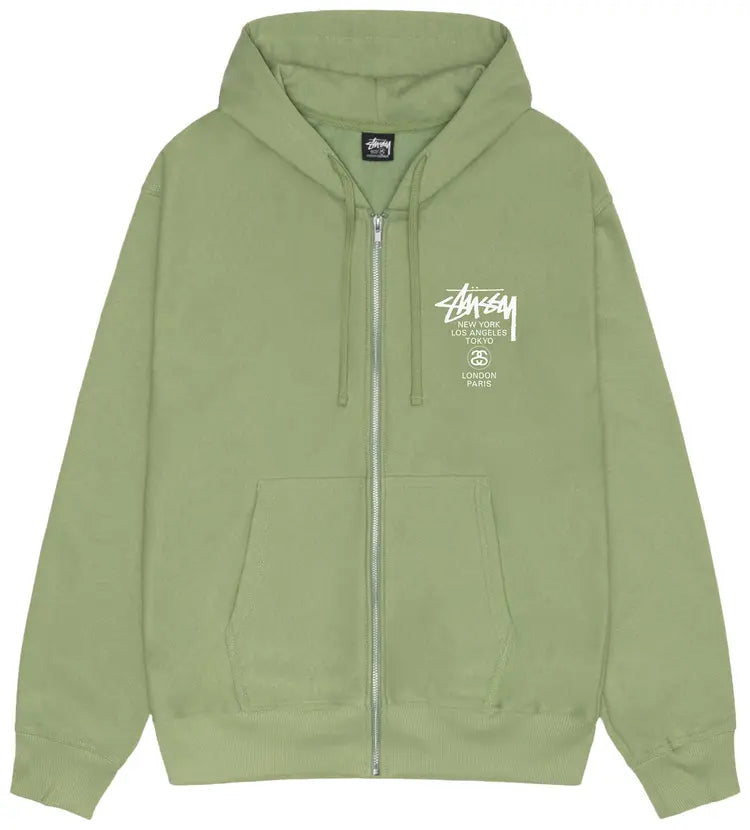 Stussy World Tour Zip Hoodie Moss Green