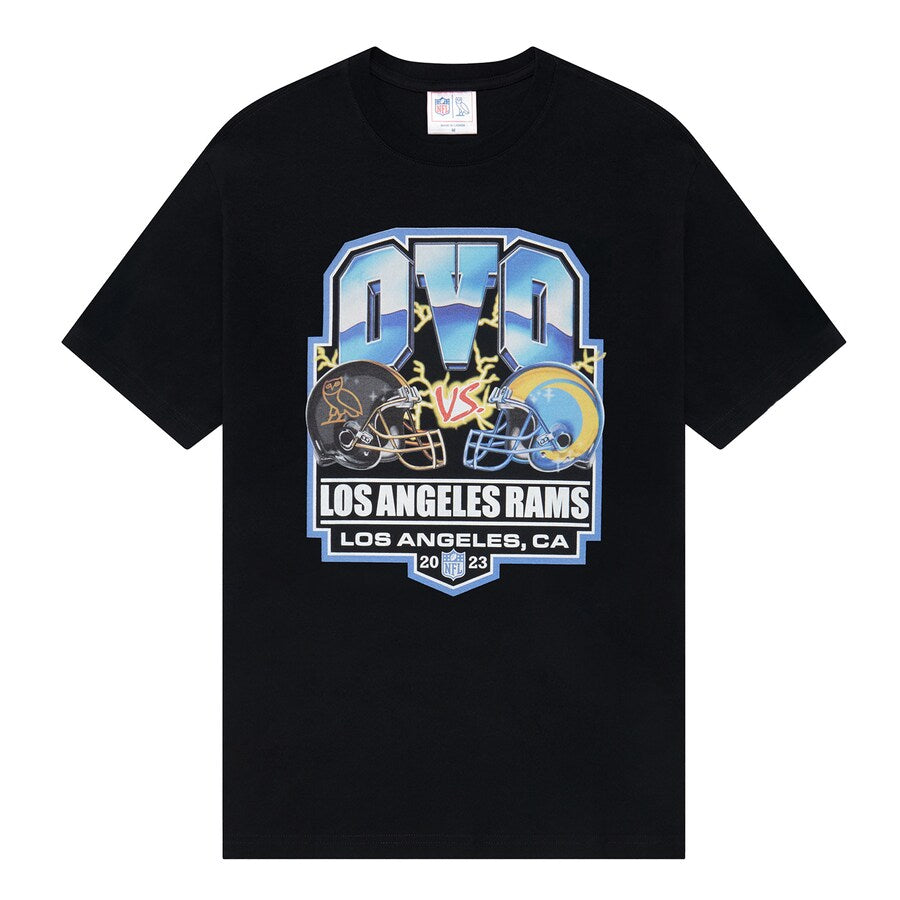 OVO Black Los Angeles Rams Helmet Logo T-Shirt